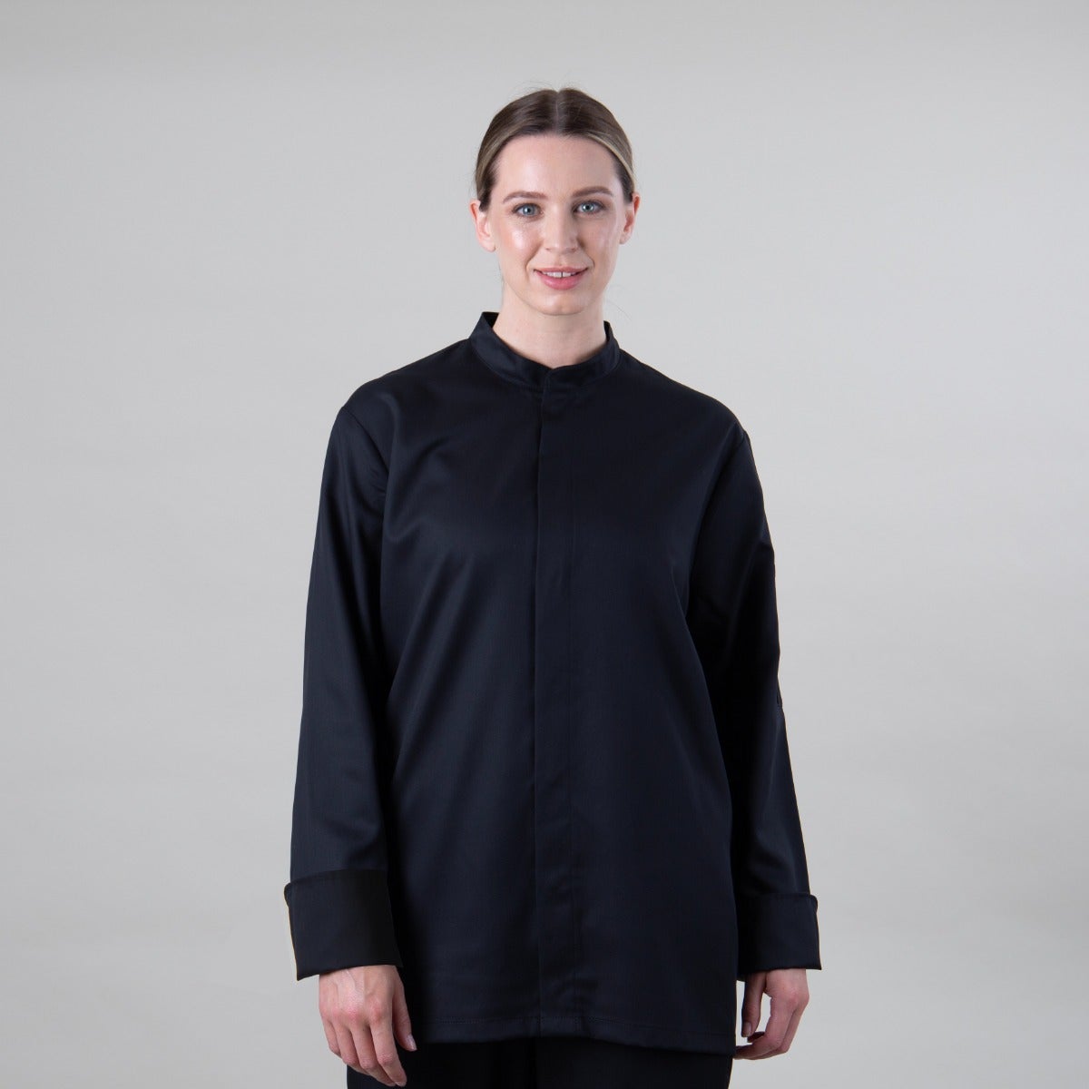 Black Concealed Placket Long Sleeve Chef Jacket