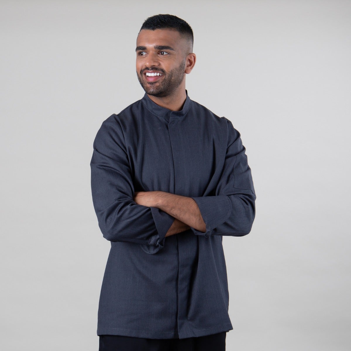 Cross Dye Black Concealed Placket Long Sleeve Chef Jacket